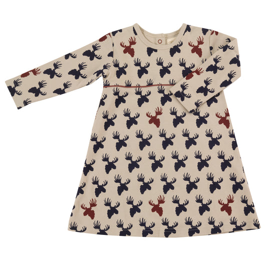 Moose Print Skater Dress - Inky Blue/Pumice