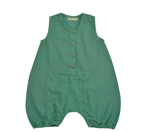 Baby muslin romper in ivy, organic muslin baby clothes, organic muslin romper