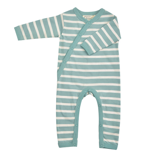 Breton Stripe Kimono Romper in Turquoise