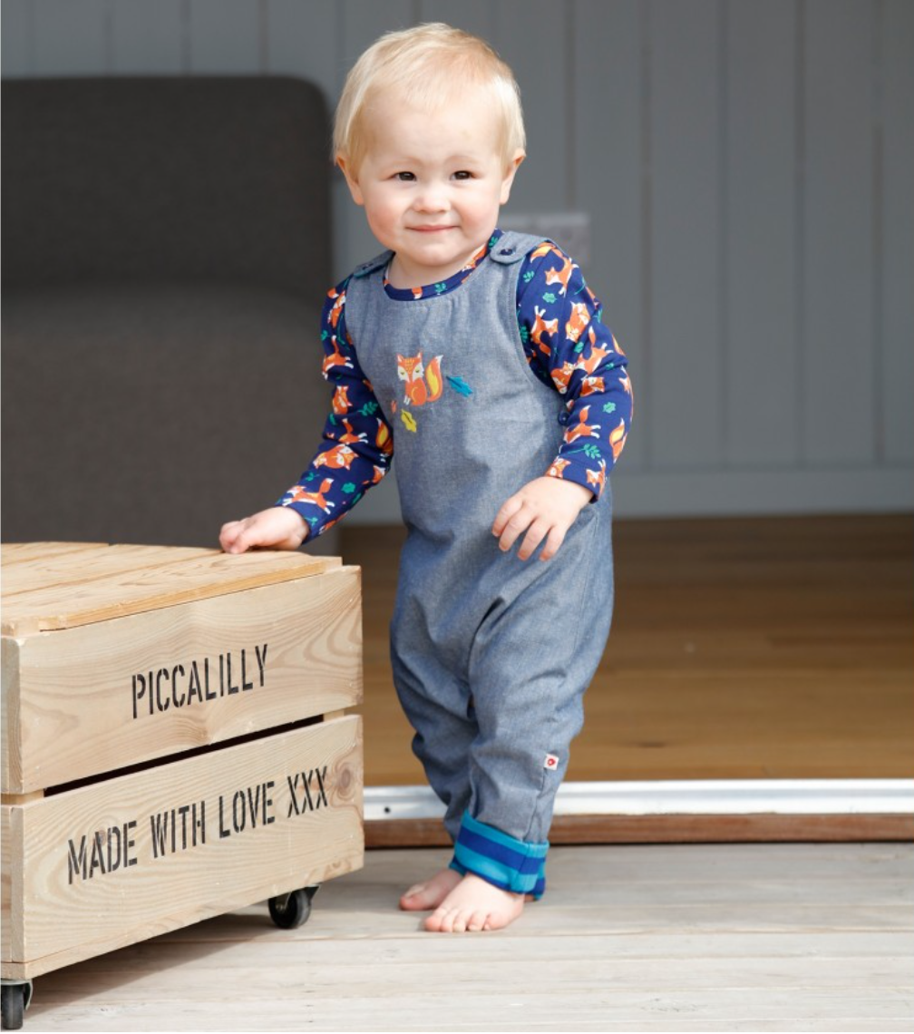 Fox Embroidered Chambray Dungarees