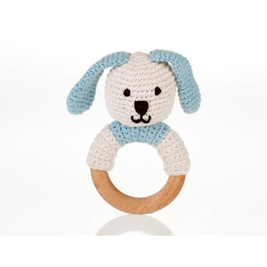 Organic Ring Bunny Rattle in Blue